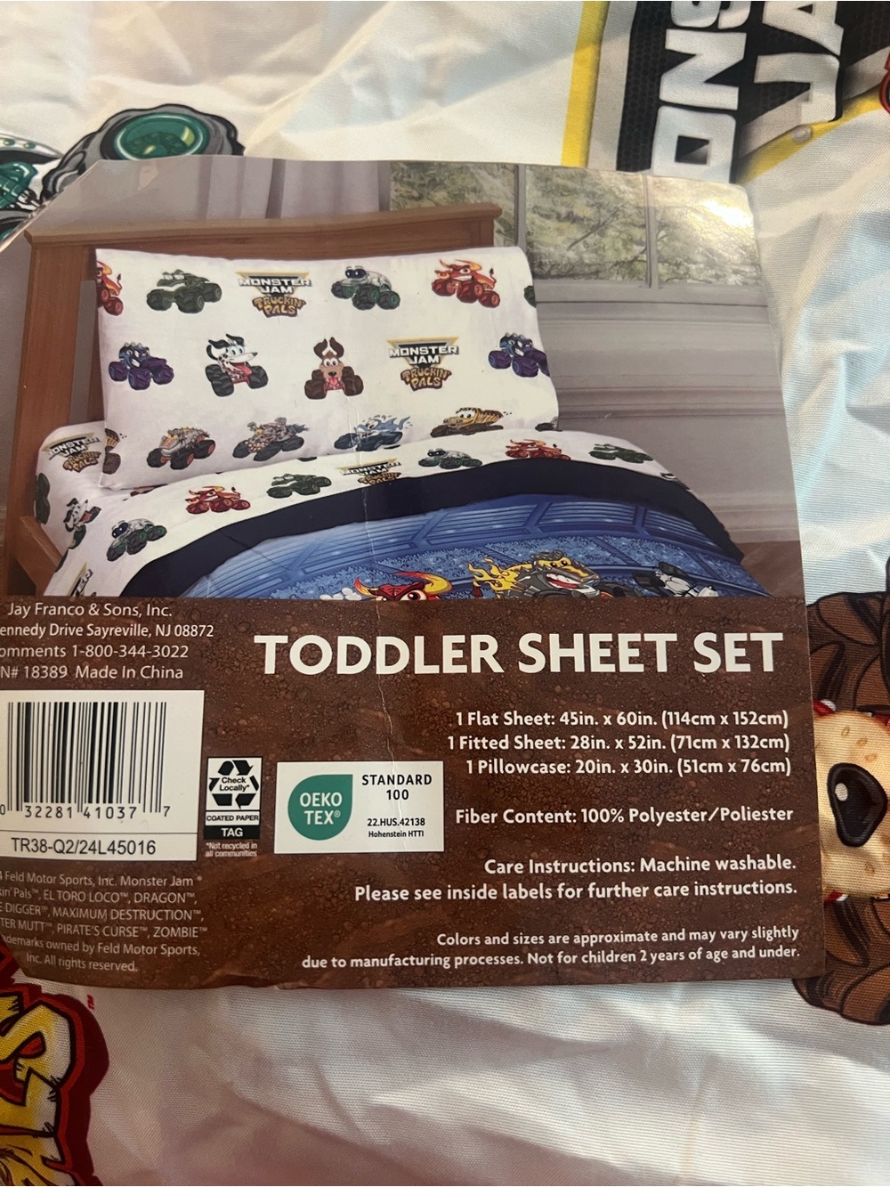 Toddler Sheet Set - White with Multicolor Truck Prints